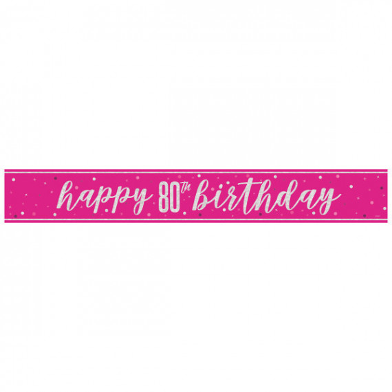 Pink Happy 80th Birthday Banner