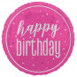 Pink Happy Birthday Round Foil Balloon - Inflated