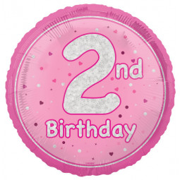 Pink Happy 2nd Birthday Round Foil Balloon - Inflated