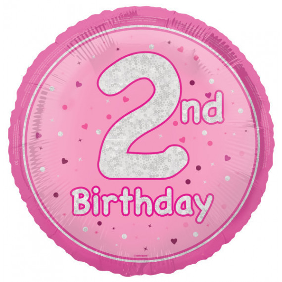 Pink Happy 2nd Birthday Round Foil Balloon - Inflated