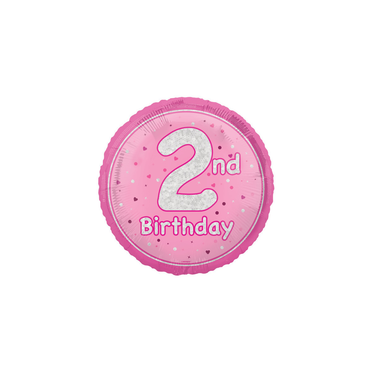 Pink Happy 2nd Birthday Round Foil Balloon - Inflated