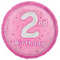 Pink Happy 2nd Birthday Round Foil Balloon - Inflated