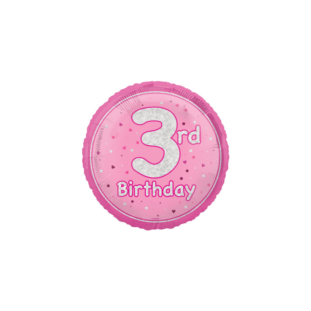 Pink Happy 3rd Birthday Round Foil Balloon - Inflated