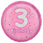 Pink Happy 3rd Birthday Round Foil Balloon - Inflated