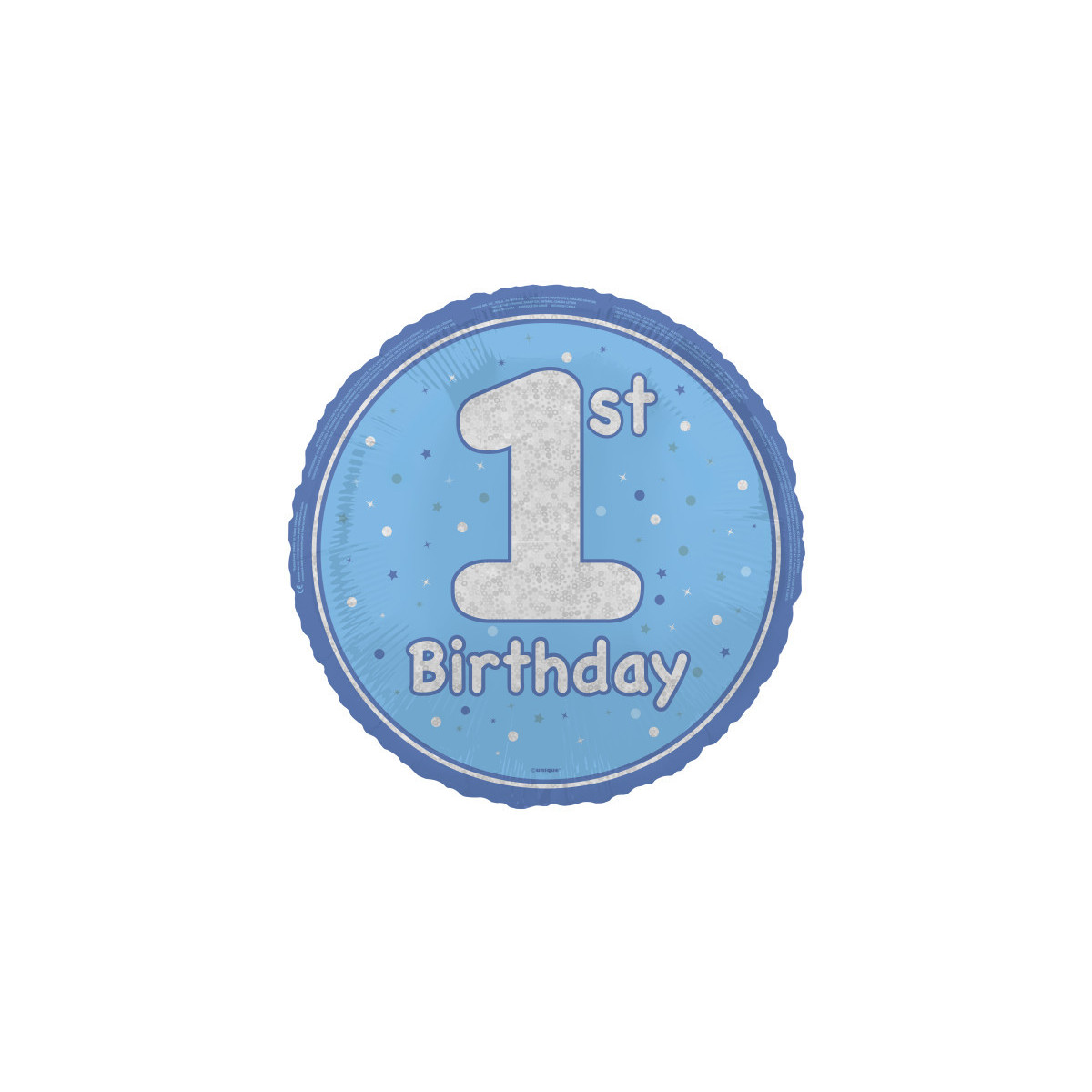Blue Happy 1st Birthday Round Foil Balloon - Inflated