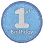 Blue Happy 1st Birthday Round Foil Balloon - Inflated