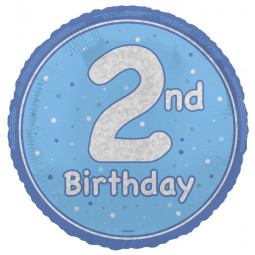Blue Happy 2nd Birthday Round Foil Balloon - Inflated