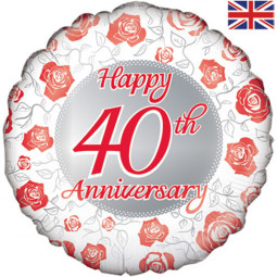 40th Ruby Anniversary Round Foil Balloon - Inflated