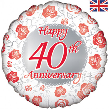 40th Ruby Anniversary Round Foil Balloon - Inflated