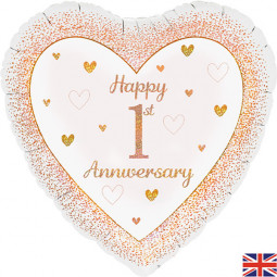 1st Anniversary Heart Foil Balloon - Inflated
