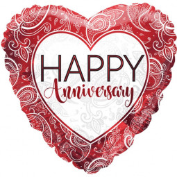 Red Anniversary Heart Foil Balloon - Inflated