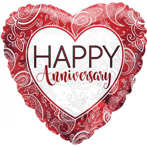 Red Anniversary Heart Foil Balloon - Inflated Red Anniversary Heart Foil Balloon - Inflated