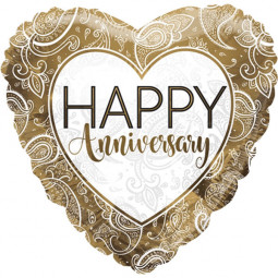 Gold Anniversary Heart Foil Balloon - Inflated
