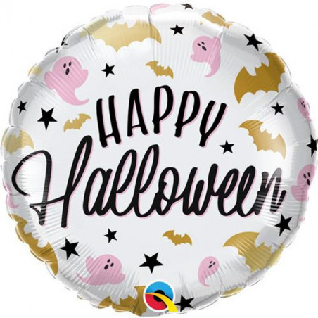 Bats and Ghost Round Foil Balloon - Inflated