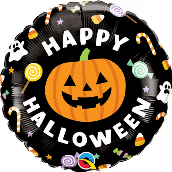 Happy Halloween Pumpkin Round Foil Balloon - Inflated Happy Halloween Pumpkin Round Foil Balloon - Inflated
