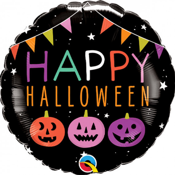 Happy Halloween Round Foil Balloon - Inflated Happy Halloween Round Foil Balloon - Inflated