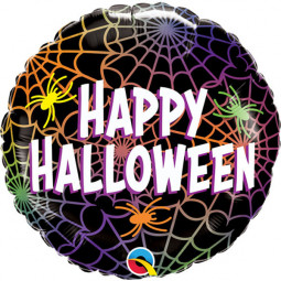 Happy Halloween Spider Web Round Foil Balloon - Inflated