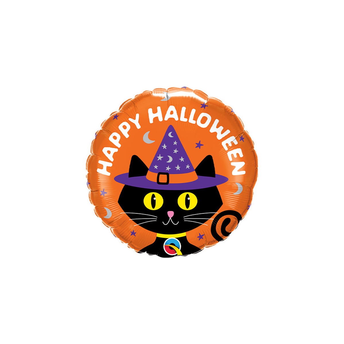 Happy Halloween Black Cat Round Foil Balloon - Inflated Happy Halloween Black Cat Round Foil Balloon - Inflated