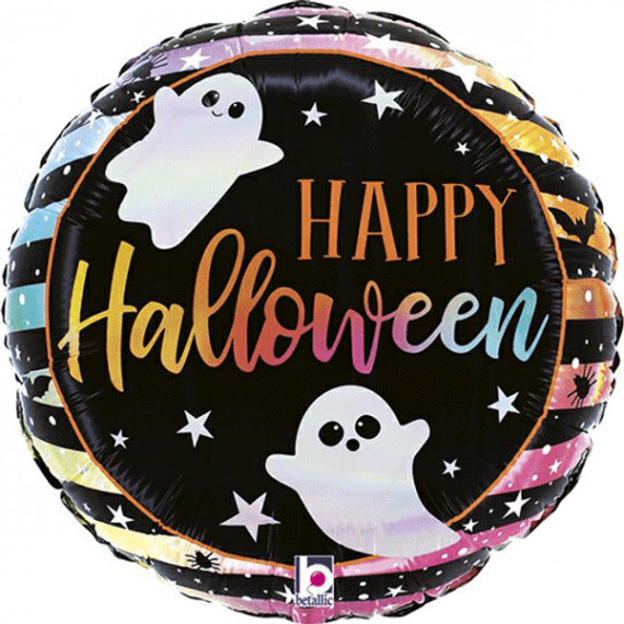 Happy Halloween Round Foil Balloon - Inflated Happy Halloween Round Foil Balloon - Inflated