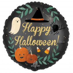 Happy Halloween Spooky Night Round Foil Balloon - Inflated