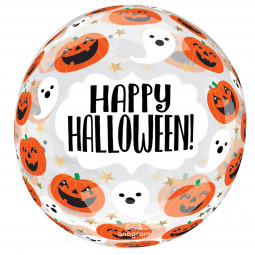 Happy Halloween Clear Orbz Balloon - Inflated