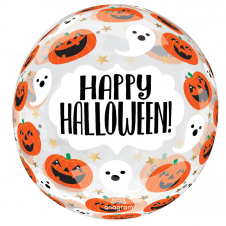Happy Halloween Clear Orbz Balloon - Inflated