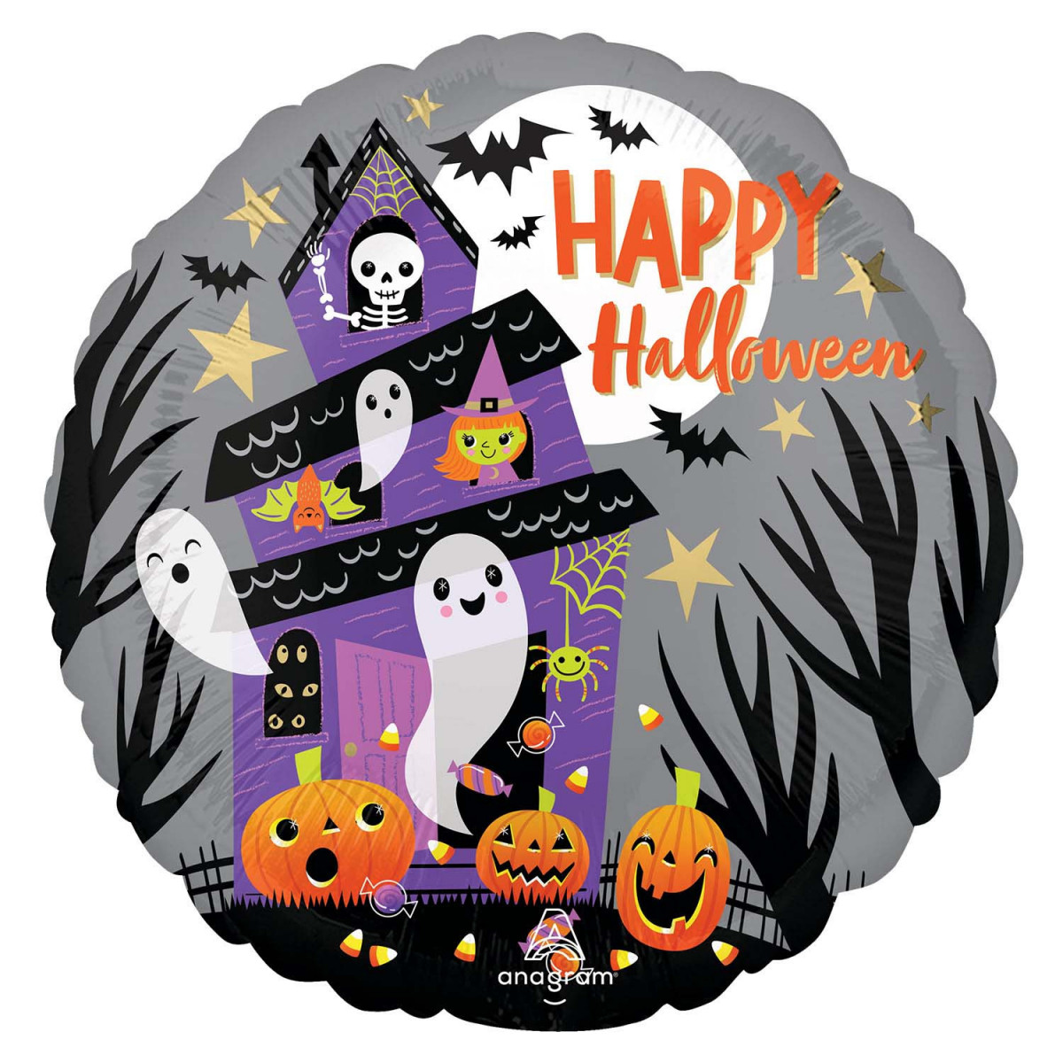 Happy Halloween Round Foil Balloon - Inflated Happy Halloween Round Foil Balloon - Inflated