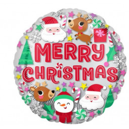 Merry Christmas Round Foil Balloon - Inflated