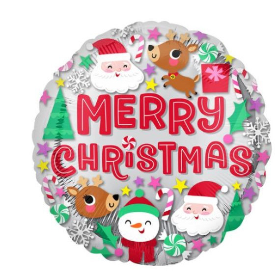 Merry Christmas Round Foil Balloon - Inflated Merry Christmas Round Foil Balloon - Inflated