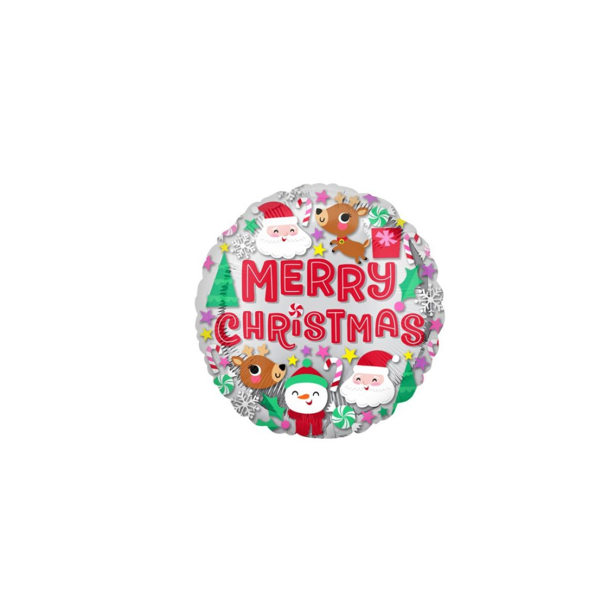 Merry Christmas Round Foil Balloon - Inflated Merry Christmas Round Foil Balloon - Inflated