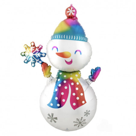 Rainbow Snowman Supershape Foil Balloon - Inflated
