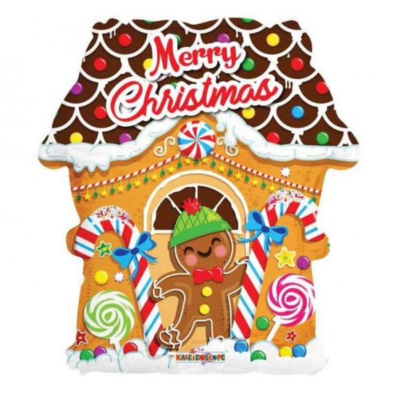 Merry Christmas Gingerbread Foil Balloon - Inflated