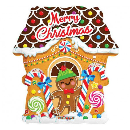 Merry Christmas Gingerbread Foil Balloon - Inflated