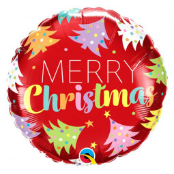 Red Merry Christmas Round Foil Balloon - Inflated