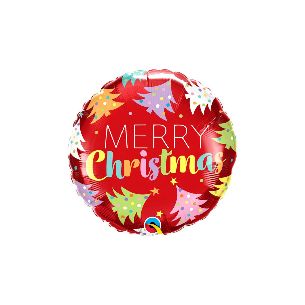 Red Merry Christmas Round Foil Balloon - Inflated Red Merry Christmas Round Foil Balloon - Inflated