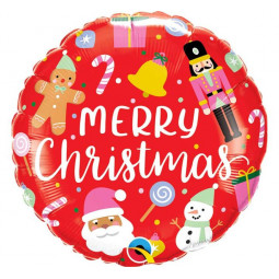 Red Merry Christmas Round Foil Balloon - Inflated