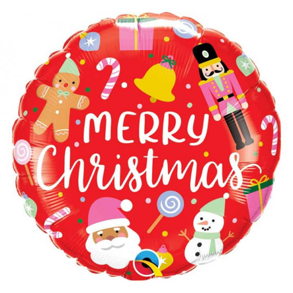 Red Merry Christmas Round Foil Balloon - Inflated