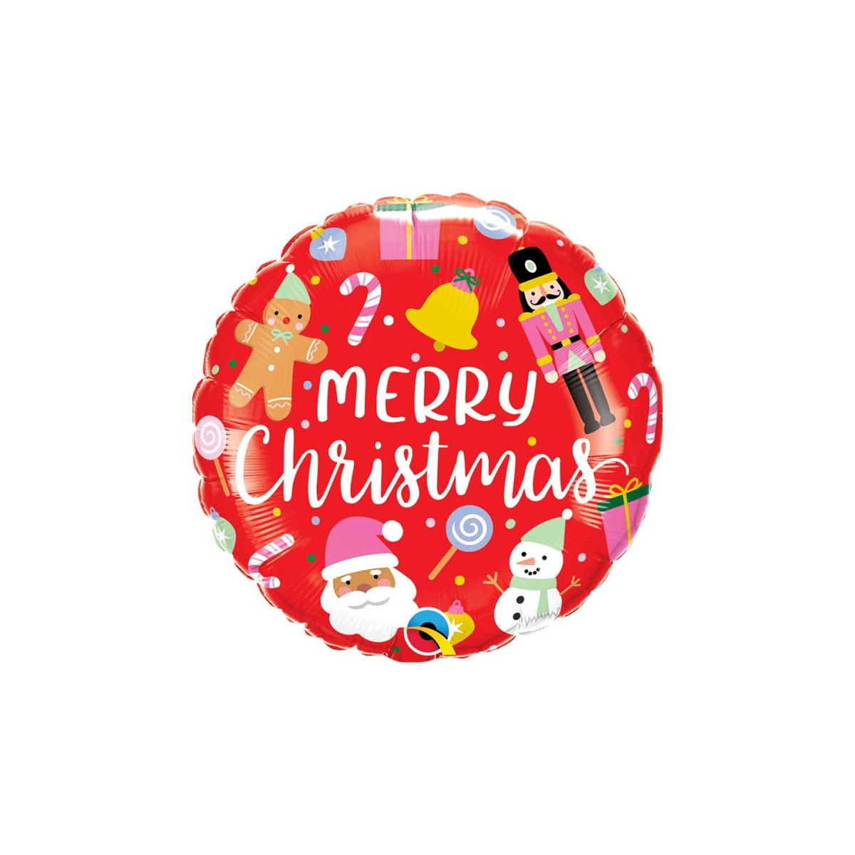 Red Merry Christmas Round Foil Balloon - Inflated