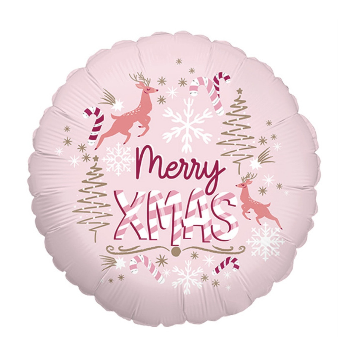 Pink Merry Christmas Round Foil Balloon - Inflated Pink Merry Christmas Round Foil Balloon - Inflated