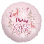 Pink Merry Christmas Round Foil Balloon - Inflated Pink Merry Christmas Round Foil Balloon - Inflated