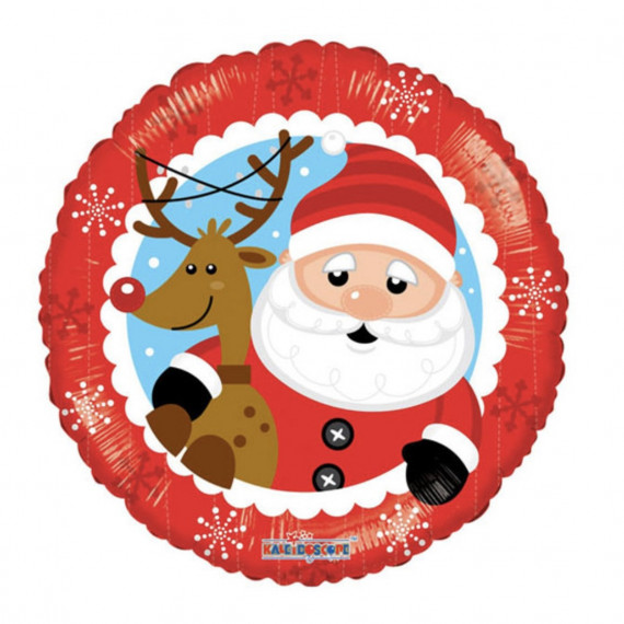 Santa and Rudolph Round Foil Balloon - Inflated Santa and Rudolph Round Foil Balloon - Inflated