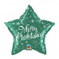 Green Merry Christmas Star Foil Balloon - Inflated Green Merry Christmas Star Foil Balloon - Inflated