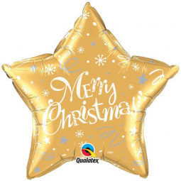 Gold Merry Christmas Star Foil Balloon - Inflated