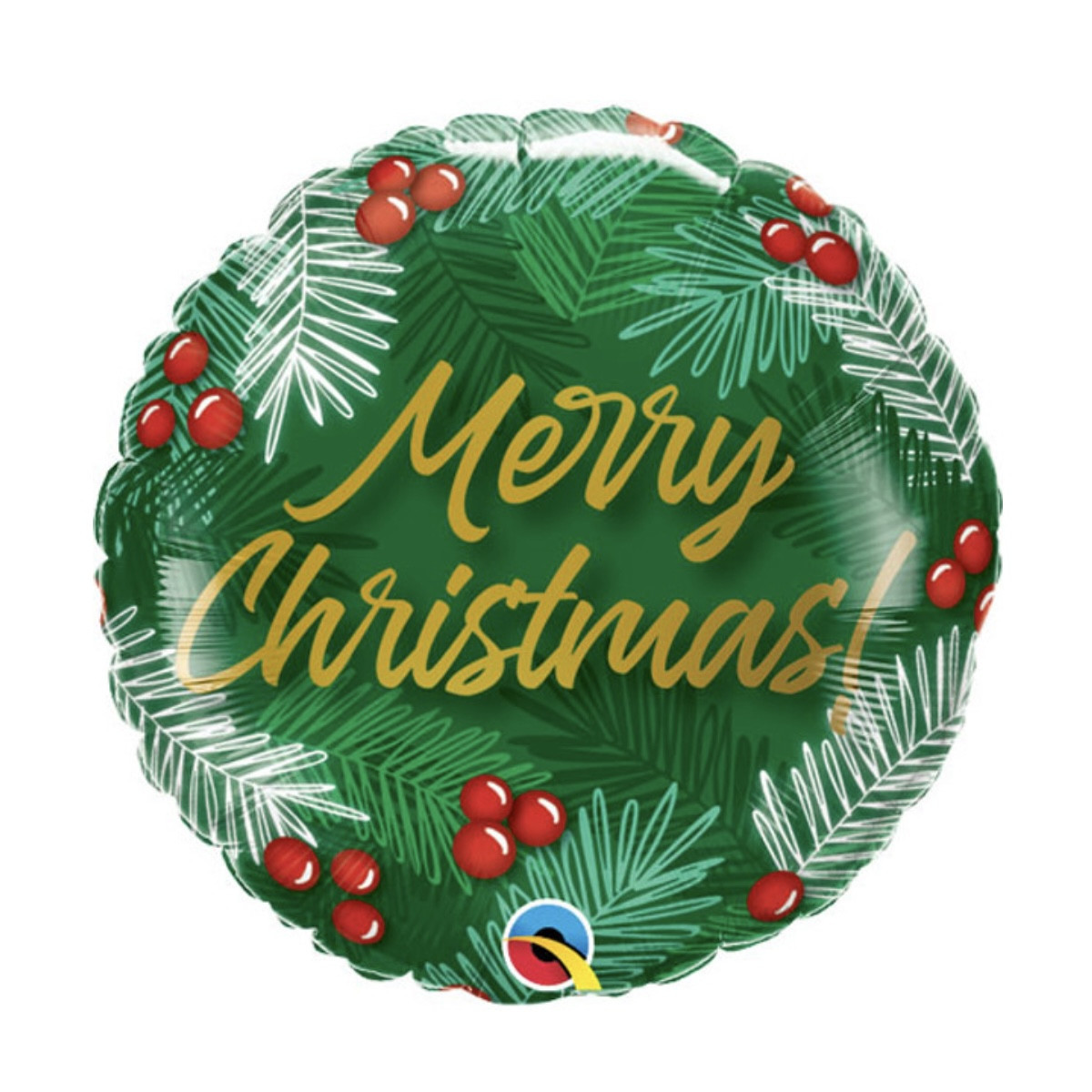 Green Merry Christmas Round Foil Balloon - Inflated Green Merry Christmas Round Foil Balloon - Inflated