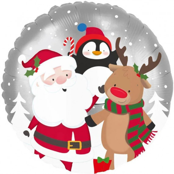 Santa and Friends Round Foil Balloon - Inflated