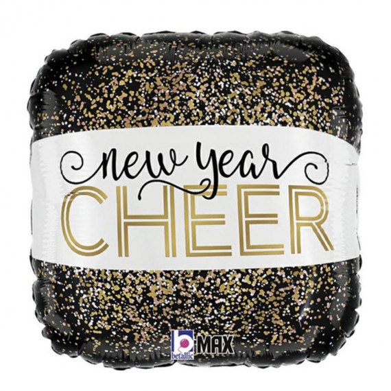New Year Cheer Square Foil Balloon - Inflated