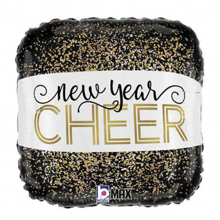 New Year Cheer Square Foil Balloon - Inflated