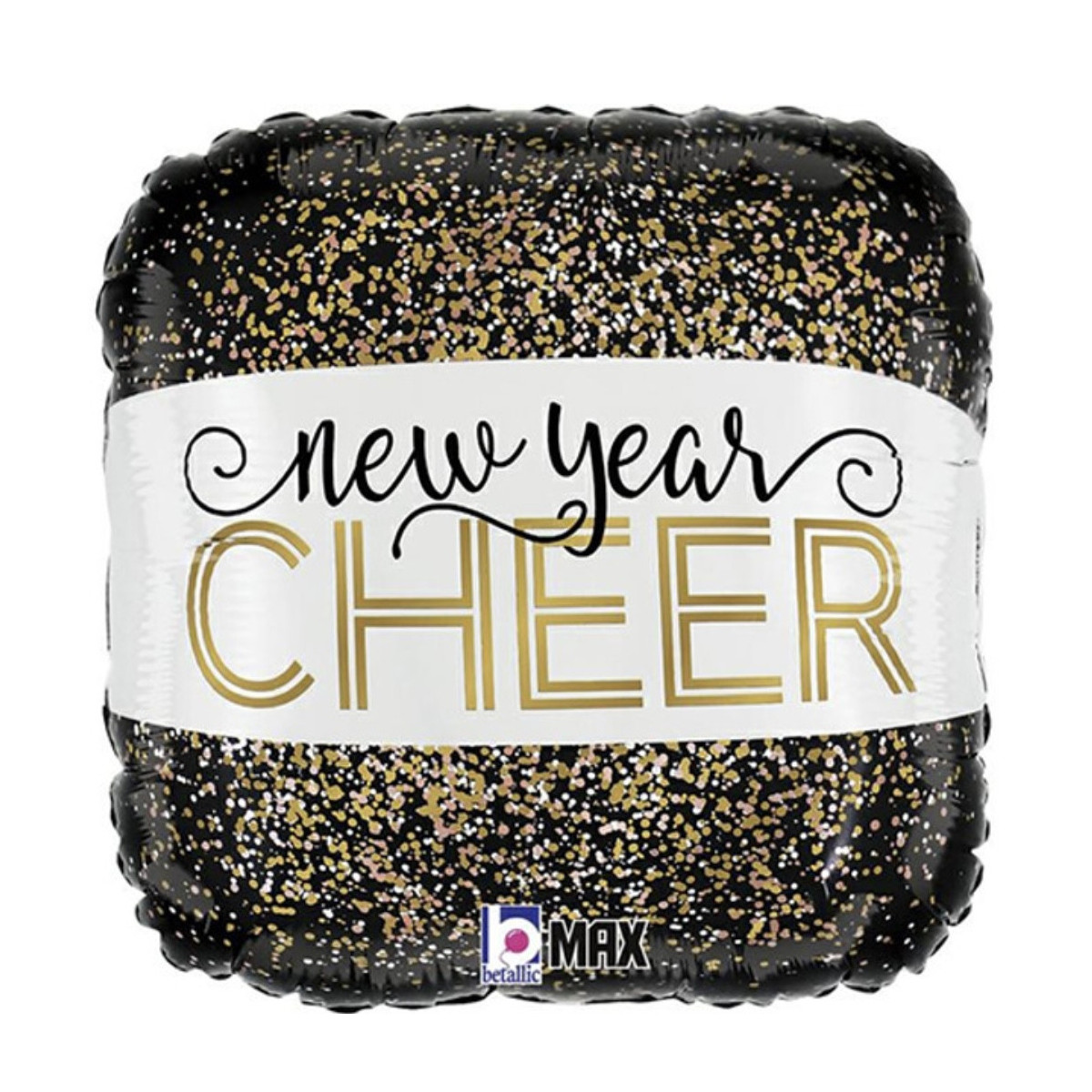New Year Cheer Square Foil Balloon - Inflated