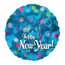Blue Happy New Year Round Foil Balloon - Inflated