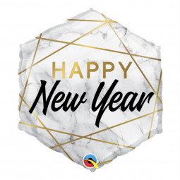 Marble Happy New Year Square Foil Balloon - Inflated